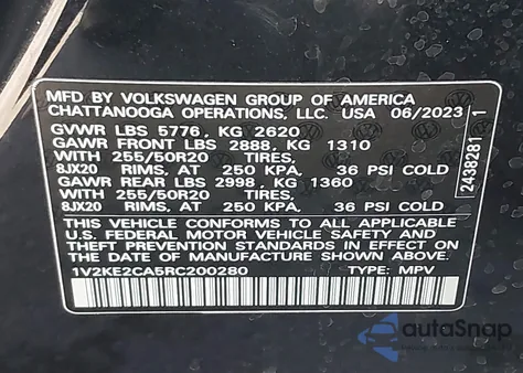 2024 Volkswagen Atlas Cross Sport 2.0T Se W/Technology from USA, damaged, VIN 1V2KE2CA5RC200280